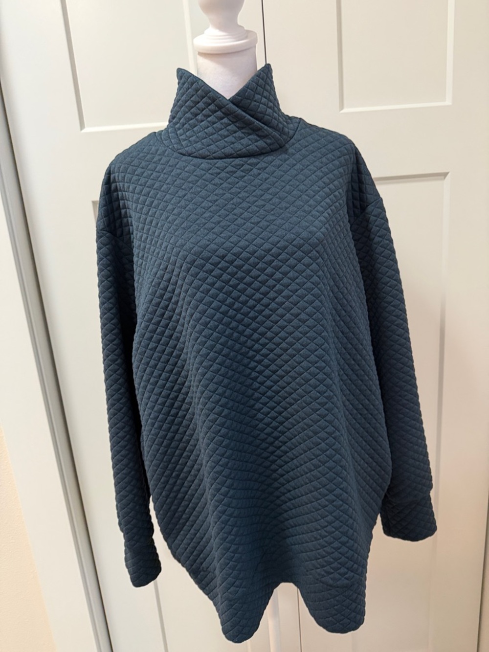 Quilted Mock Neck Sweater - Blue
